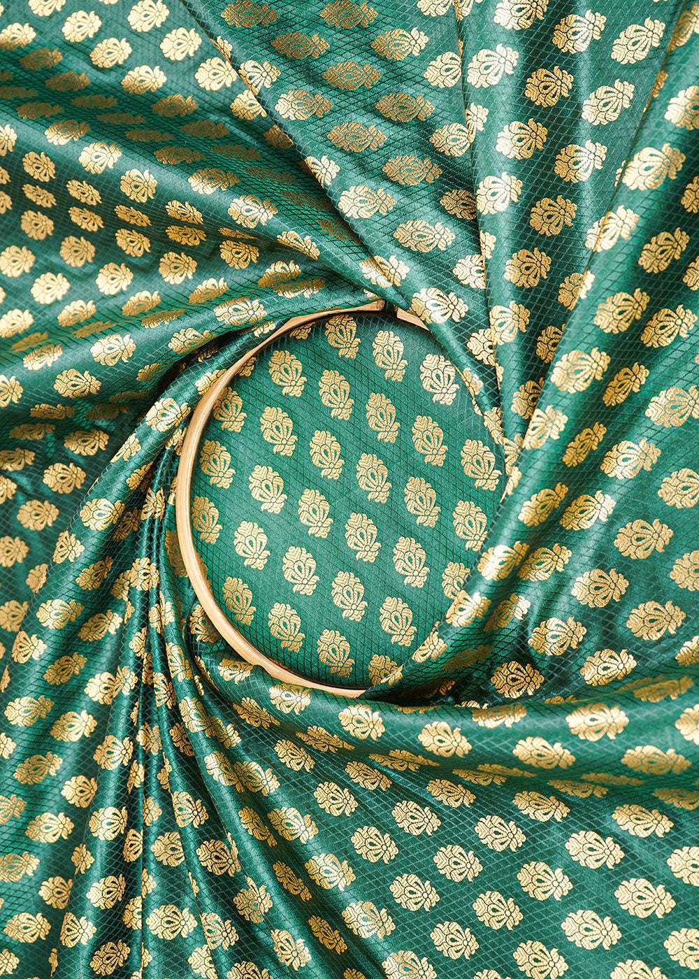 Bottle-Green-Banarasi-Brocade-Fabric-With-All-Over-Zari-Handloom-22586-close-view