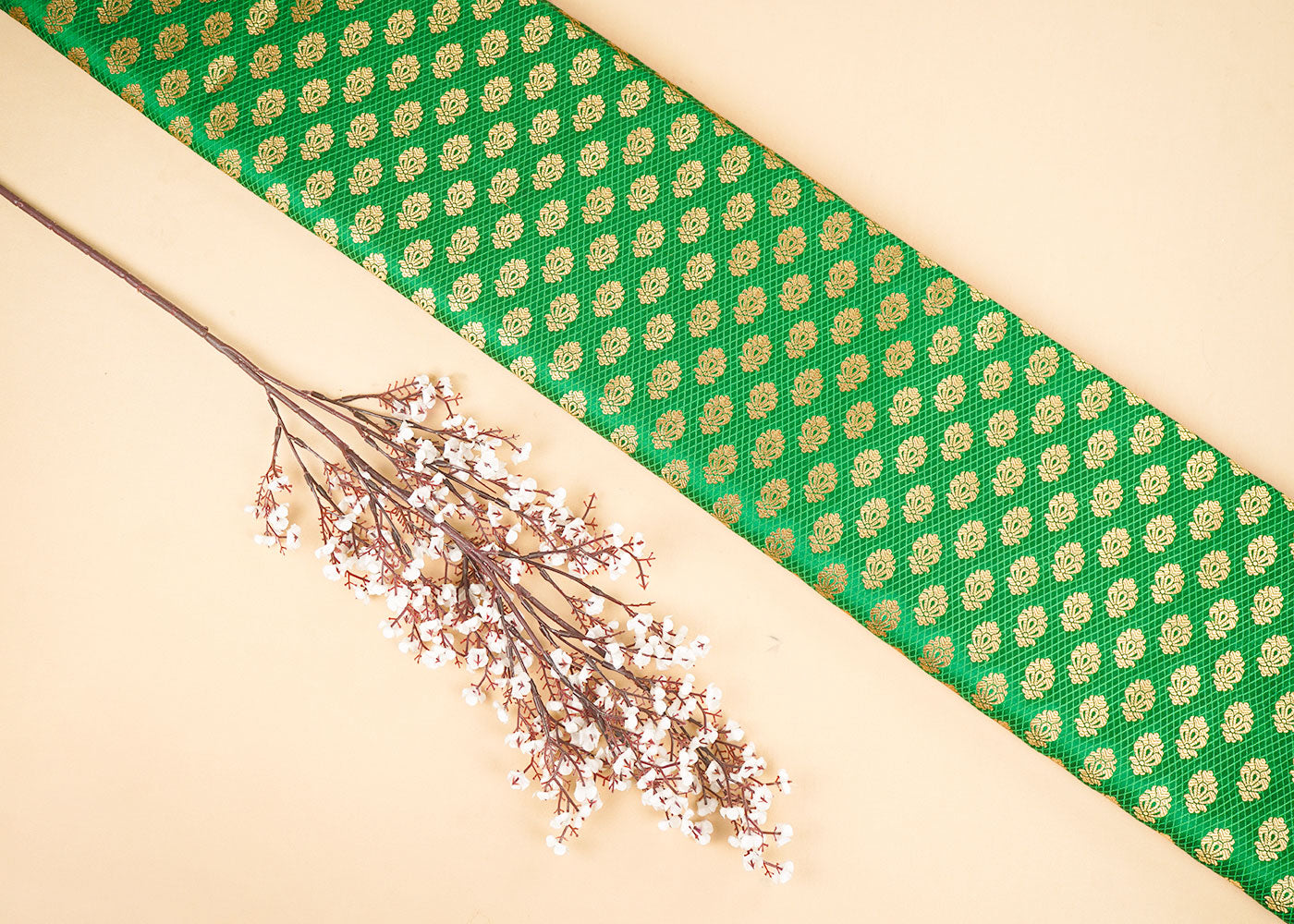 Green-Banarasi-Brocade-Fabric-With-All-Over-Zari-Handloom-22587