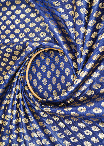 Navy BlueBanarasi Brocade Fabric With All Over Zari Handloom 22588