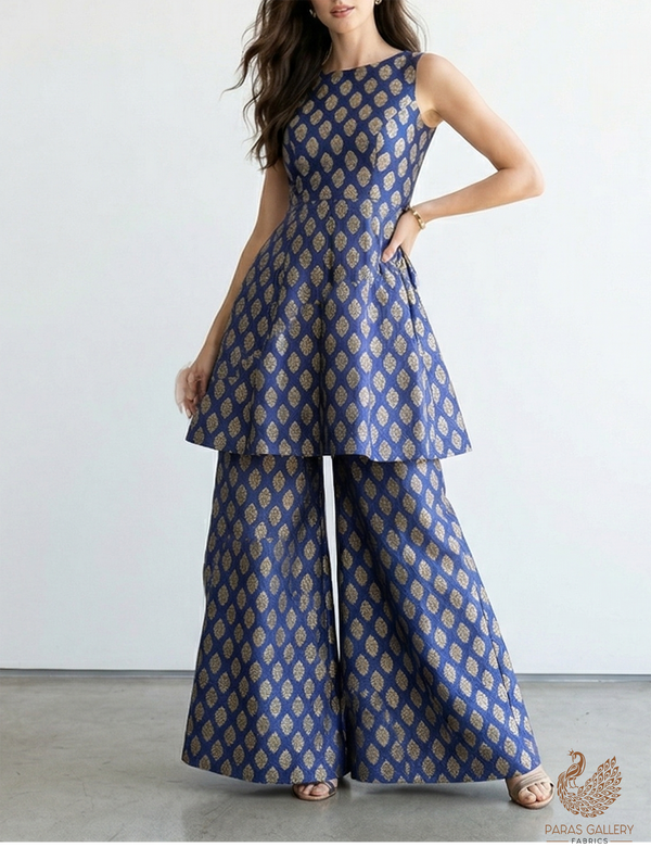 Navy BlueBanarasi Brocade Fabric With All Over Zari Handloom 22588