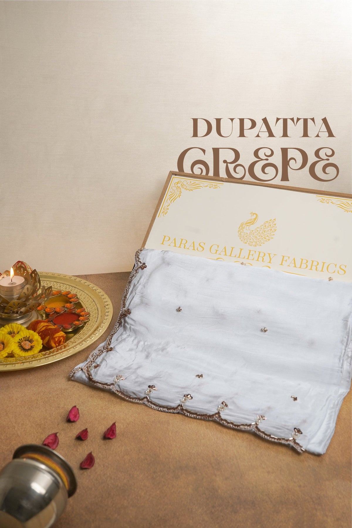 White Dyeable Crepe Dupatta All Over Sequins And Katdana Work 22593