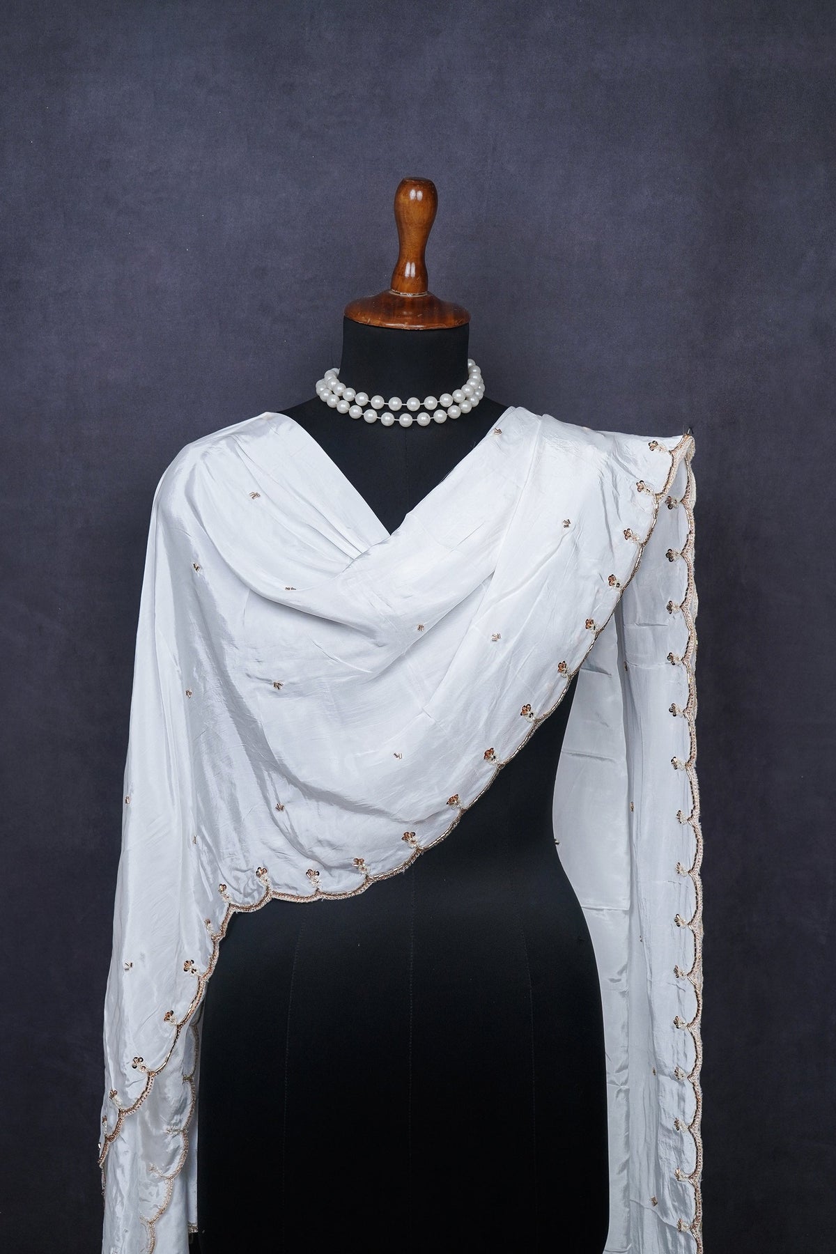 White Dyeable Crepe Dupatta All Over Sequins And Katdana Work 22593