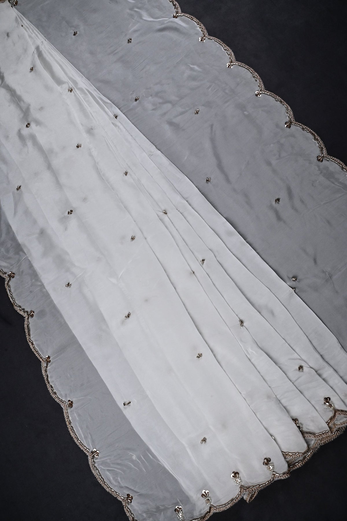 White Dyeable Crepe Dupatta All Over Sequins And Katdana Work 22593