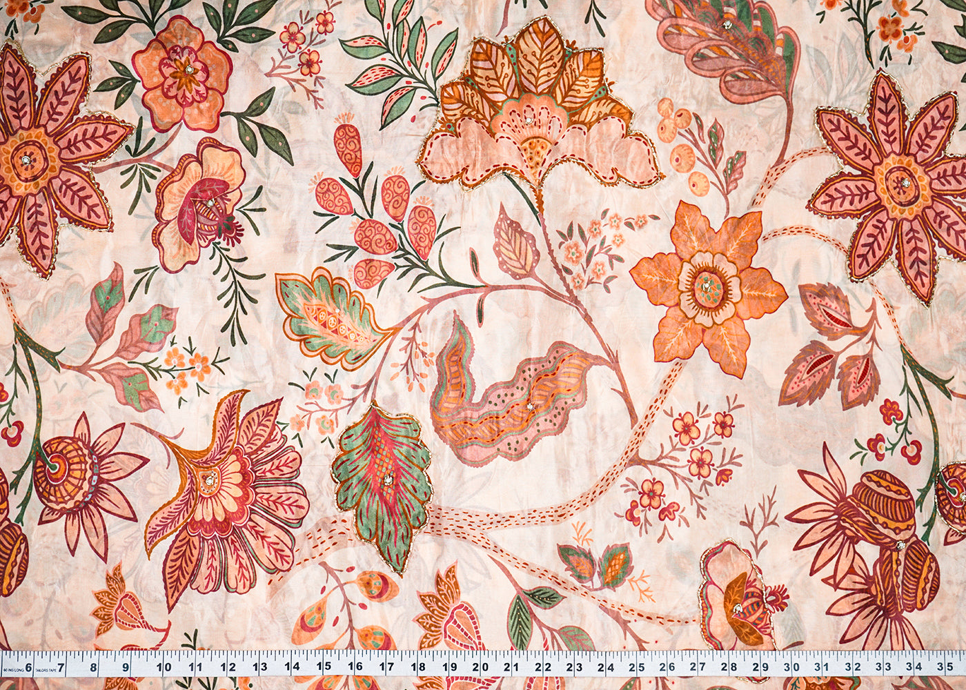 Peach-Organza-Fabric-With-All-Over-Floral-Print-Bead-And-Katdana-Work-22608-measurement-view