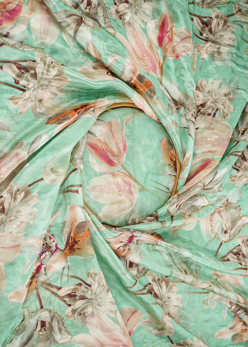 Mint-Green-Organza-Fabric-With-All-Over-Floral-Print-Bead-And-Katdana-Work-22610-close-view