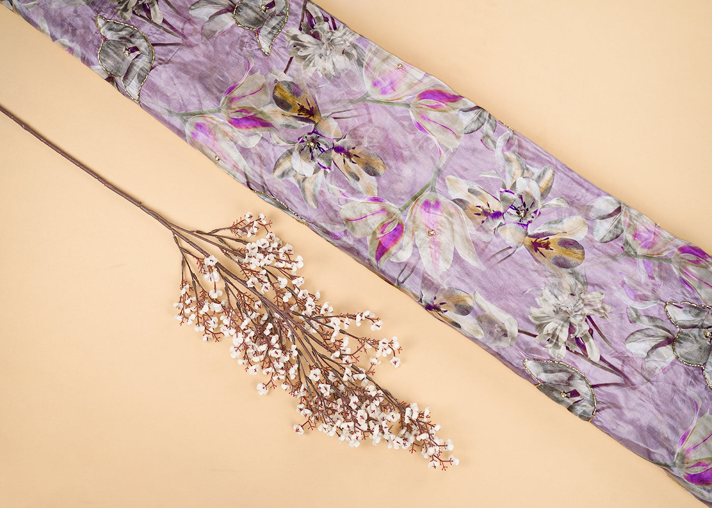 Lavender-Organza-Fabric-With-All-Over-Floral-Print-Bead-And-Katdana-Work-22611