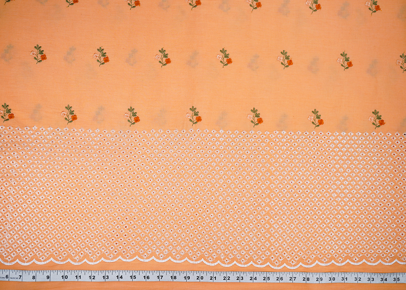 Orange-Cotton-Fabric-With-All-Over-Floral-Buti-Thread-Work-And-Schiffli-Scalloped-Border-22623-measurement-view