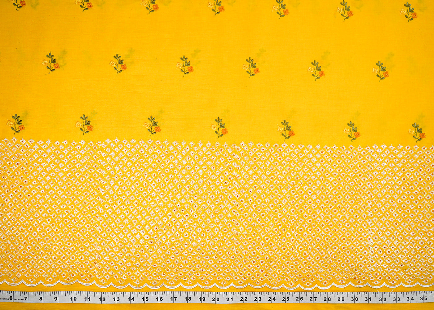 Yellow-Cotton-Fabric-With-All-Over-Floral-Buti-Thread-Work-And-Schiffli-Scalloped-Border-22624-measurement-view