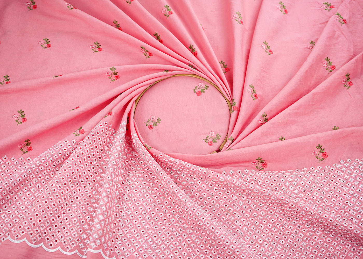 Pink-Cotton-Fabric-With-All-Over-Floral-Buti-Thread-Work-And-Schiffli-Scalloped-Border-22625-close-view
