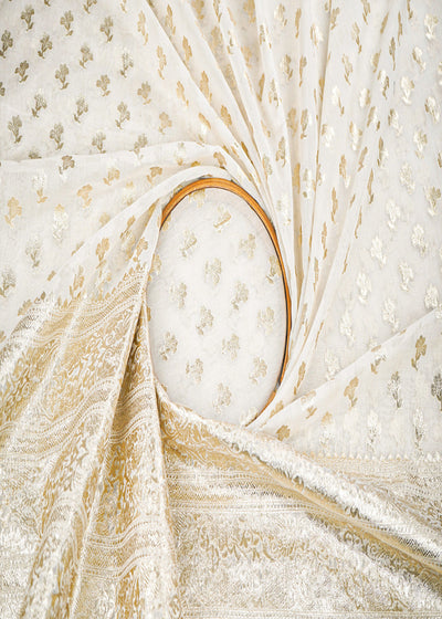 White Dyeable Chanderi Fabric With All Over Zari Handloom With One Side Border 22627