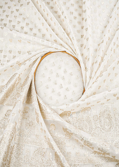 White Dyeable Chanderi Fabric With All Over Zari Handloom With One Side Border 22629