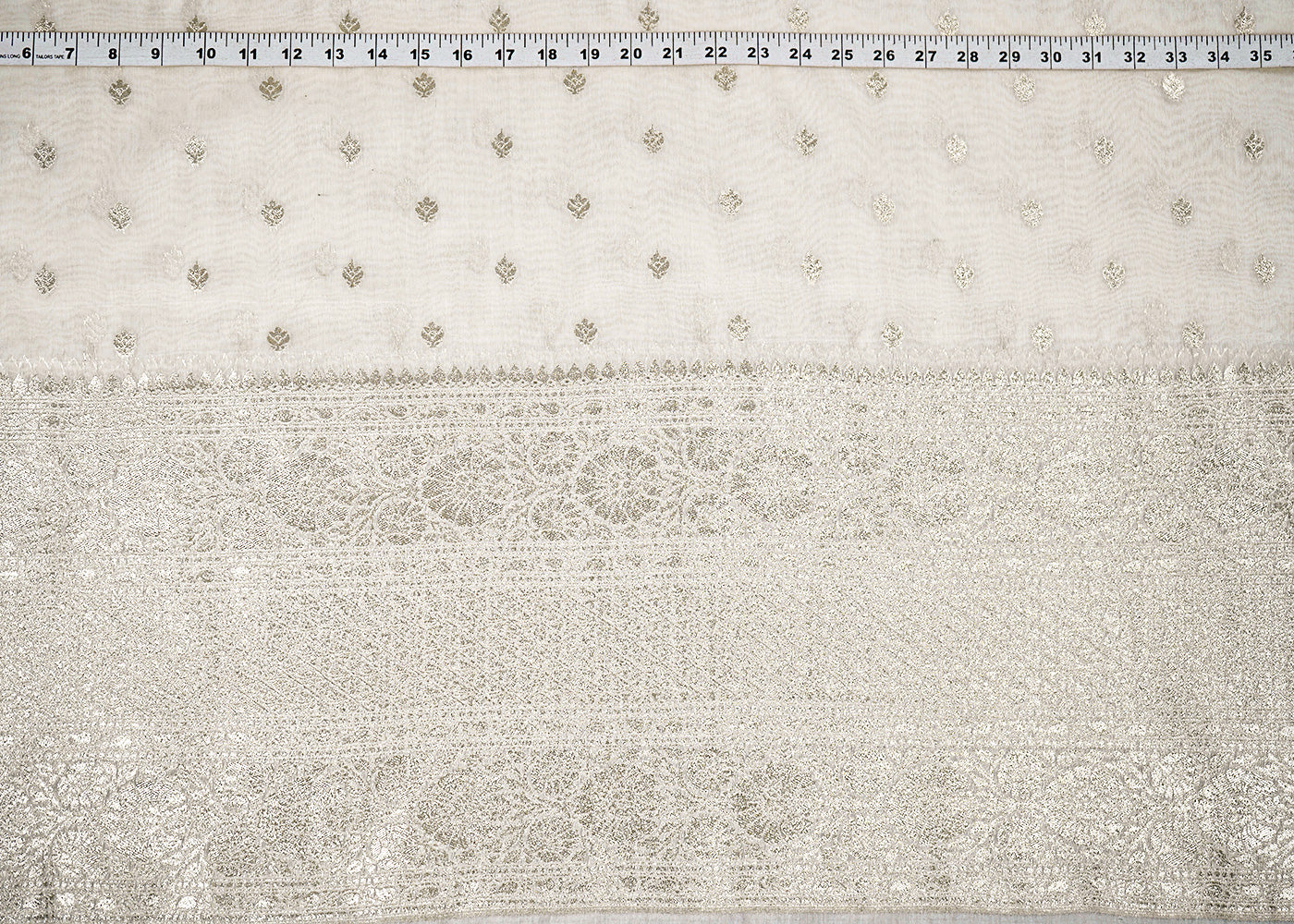 White-Dyeable-Chanderi-Fabric-With-All-Over-Zari-Handloom-With-One-Side-Border-22636-measurement-view