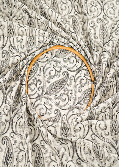 White Dyeable Mul Chanderi Fabric With All Over Black Paisley Vein Thread Work 22639