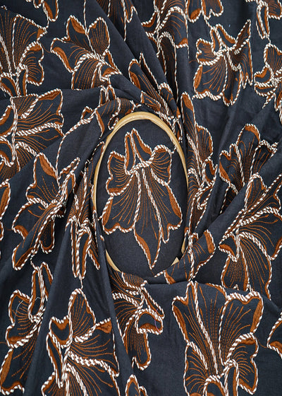 Black Flex Cotton Fabric With All Over Brown Thread And Dori Work  22652