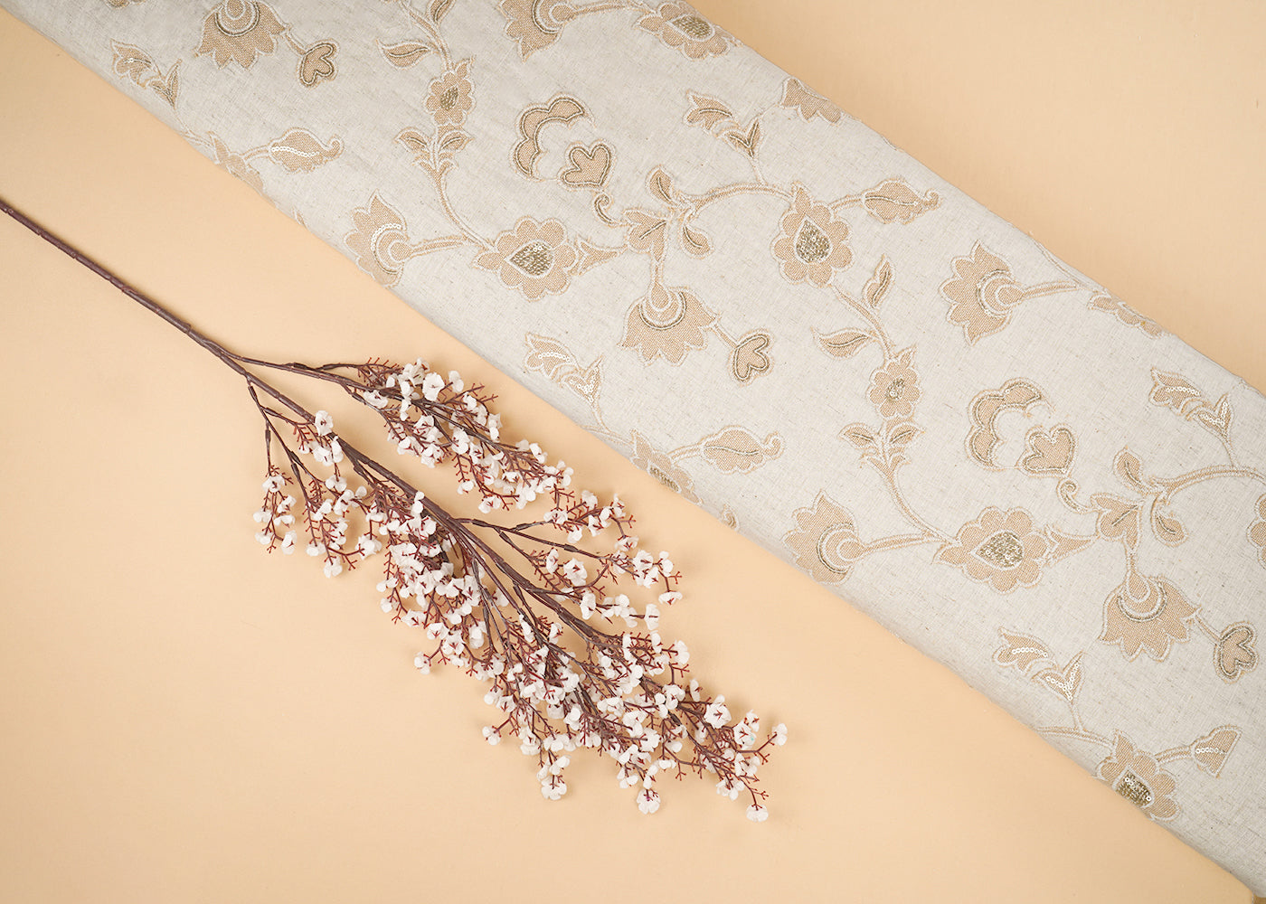 Ivory Dyeable Khadi Cotton Fabric With All Over Sequins, Thread And Patch Work  22658