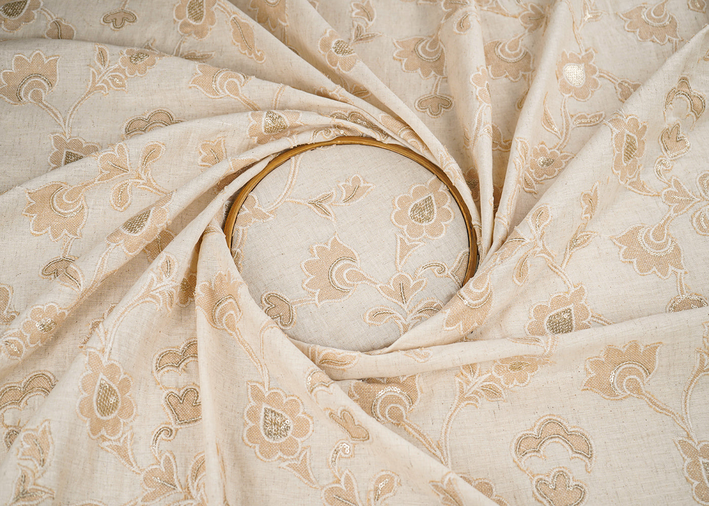 Ivory Dyeable Khadi Cotton Fabric With All Over Sequins, Thread And Patch Work  22658