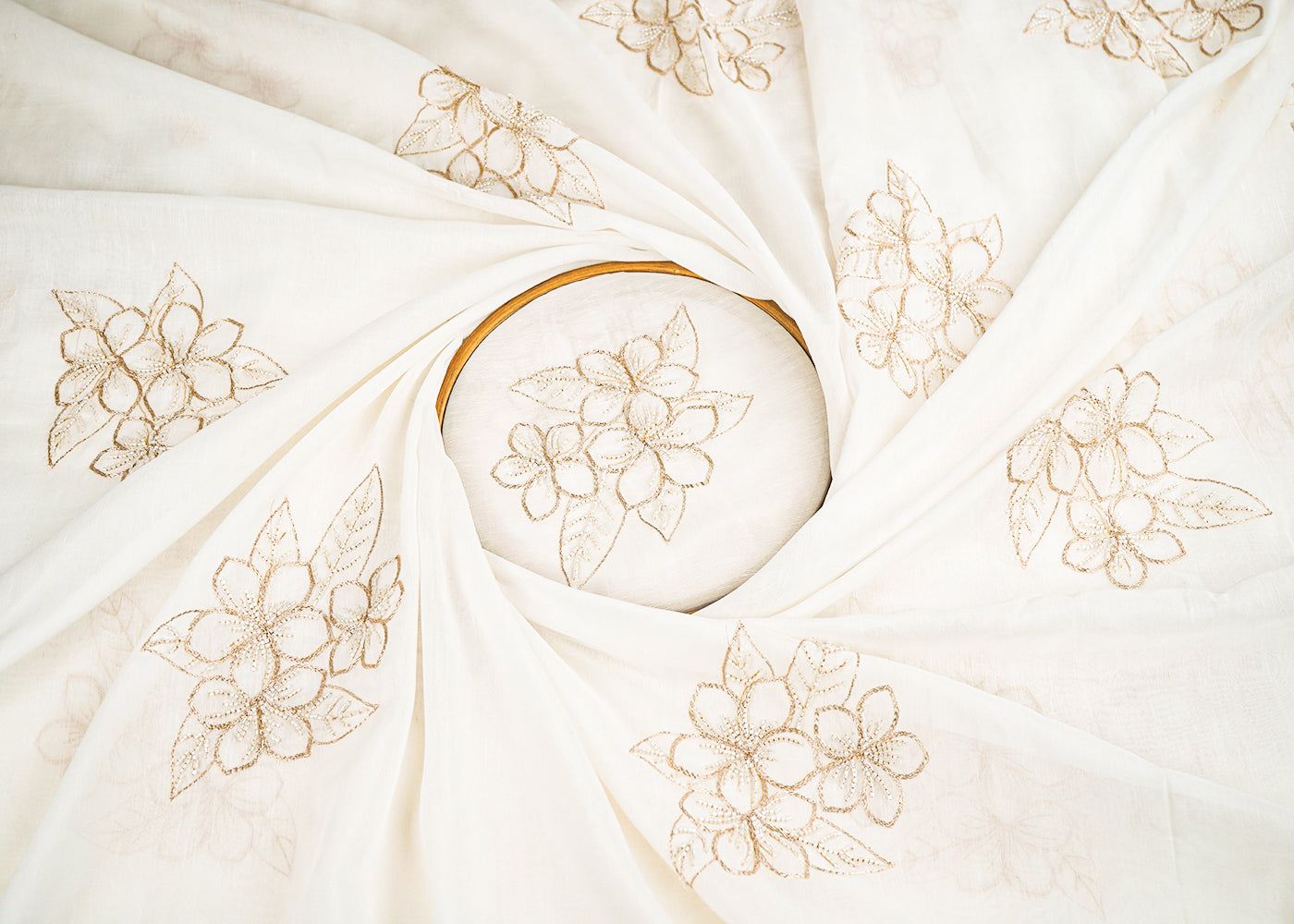 White Dyeable Cotton Linen Fabric With All Over Floral Zari And Katdana Work 22667