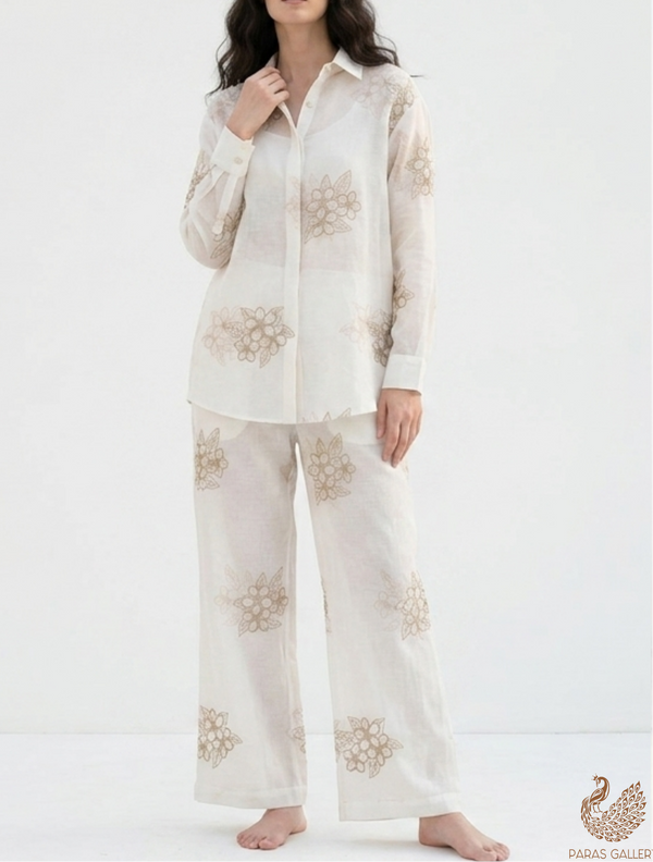White Dyeable Cotton Linen Fabric With All Over Floral Zari And Katdana Work 22667