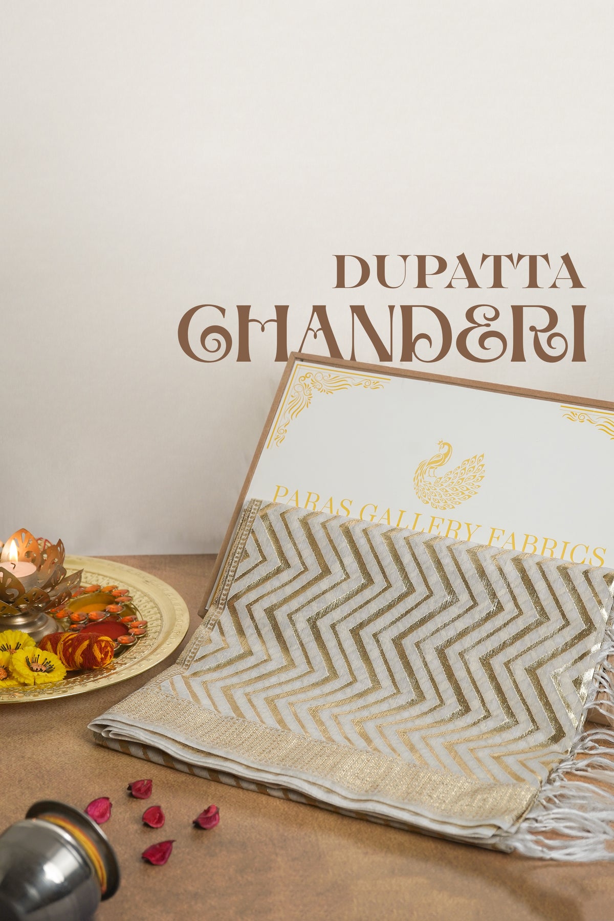 White Dyeable Chanderi Dupatta With All Over Zari Handloom 22687