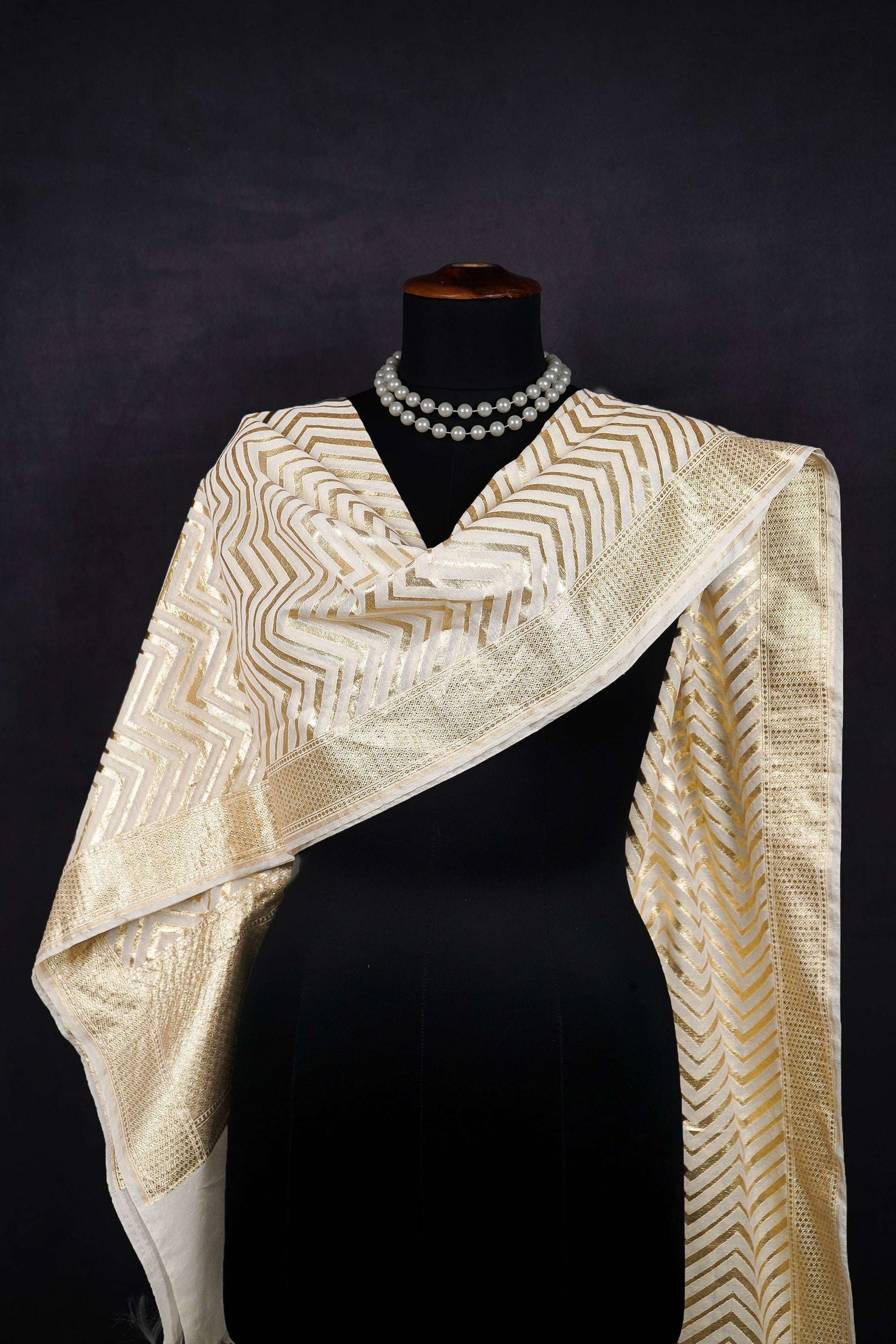 White Dyeable Chanderi Dupatta With All Over Zari Handloom 22687