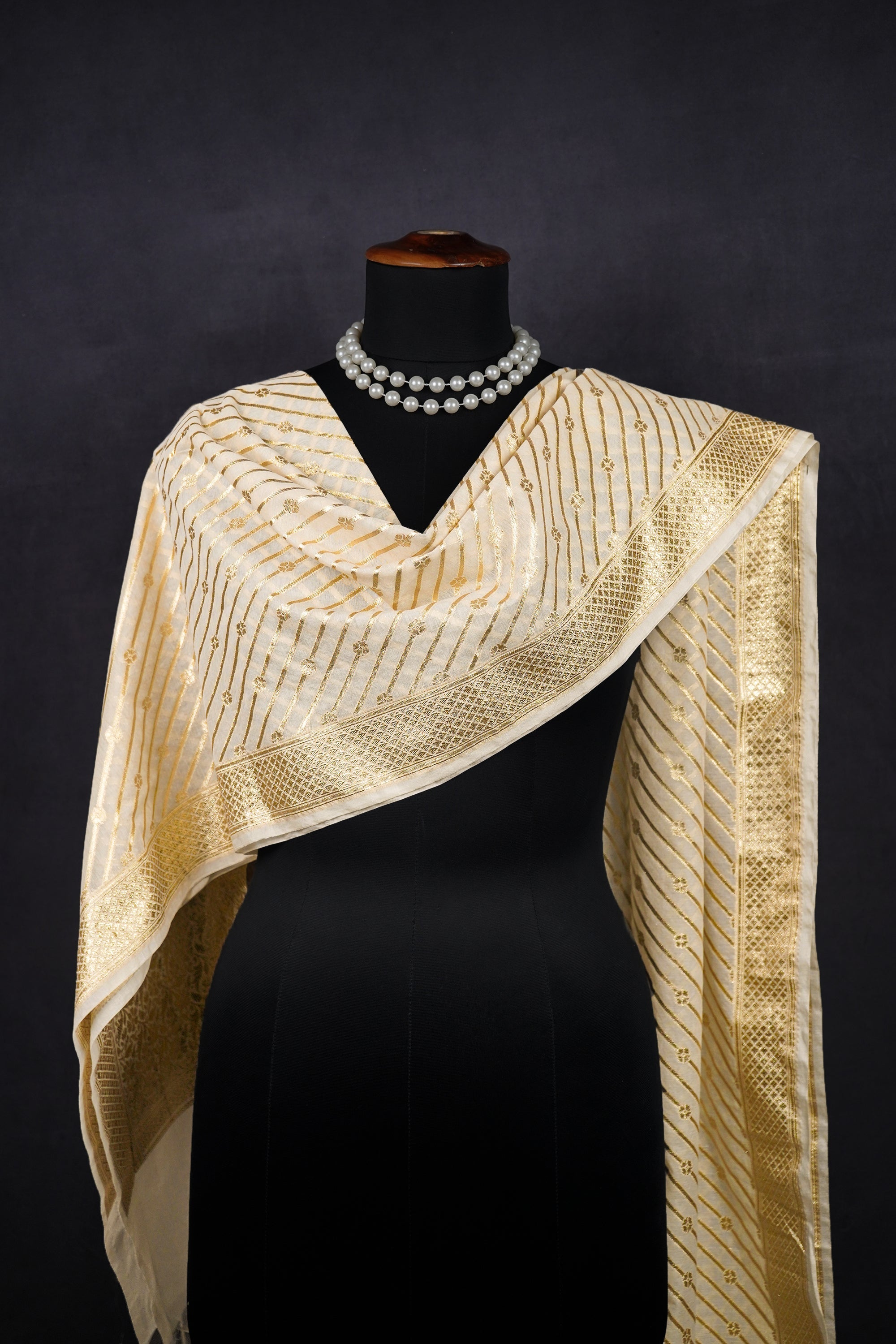 White Dyeable Chanderi Dupatta With All Over Zari Handloom 22692