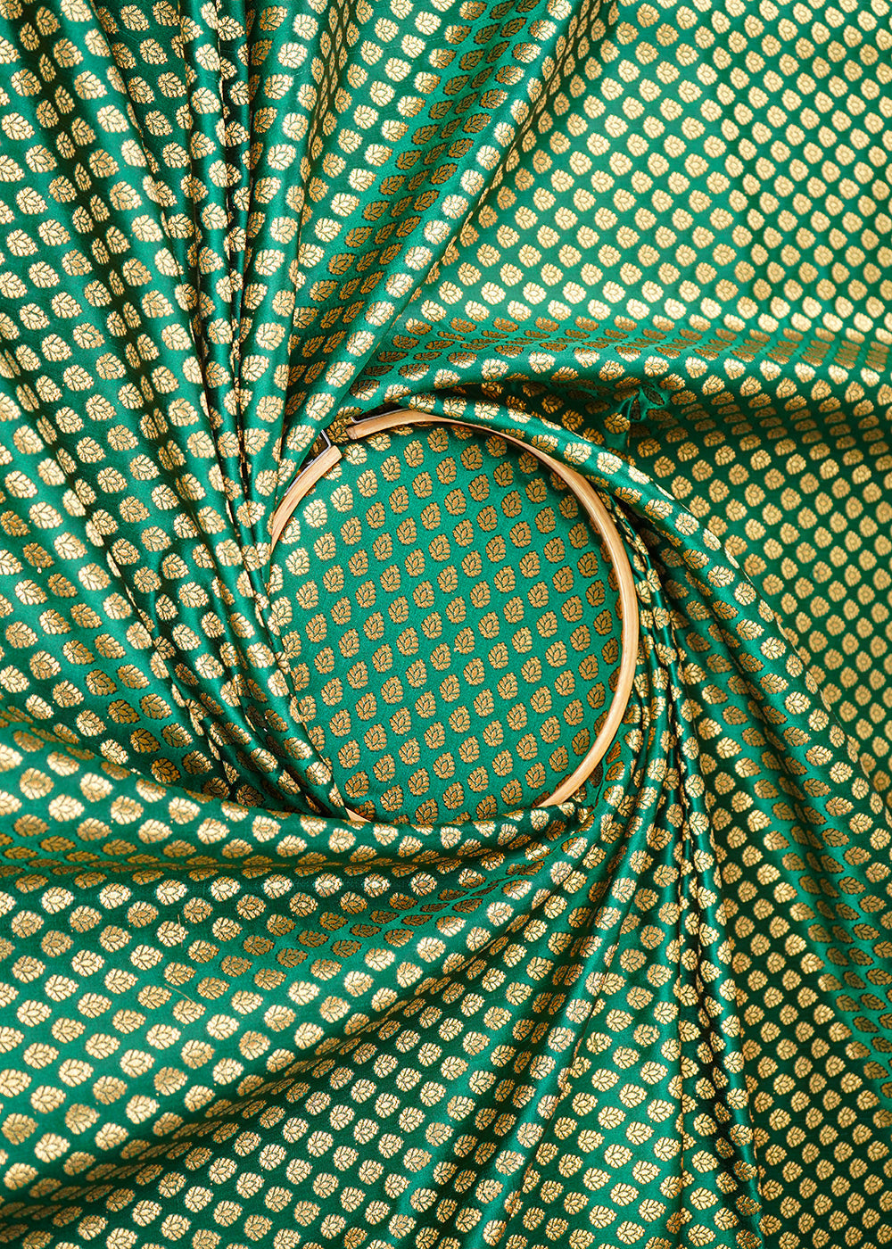 Bottle-Green-Banarasi-Brocade-Fabric-With-All-Over-Golden-Zari-Handloom-22705-close-view