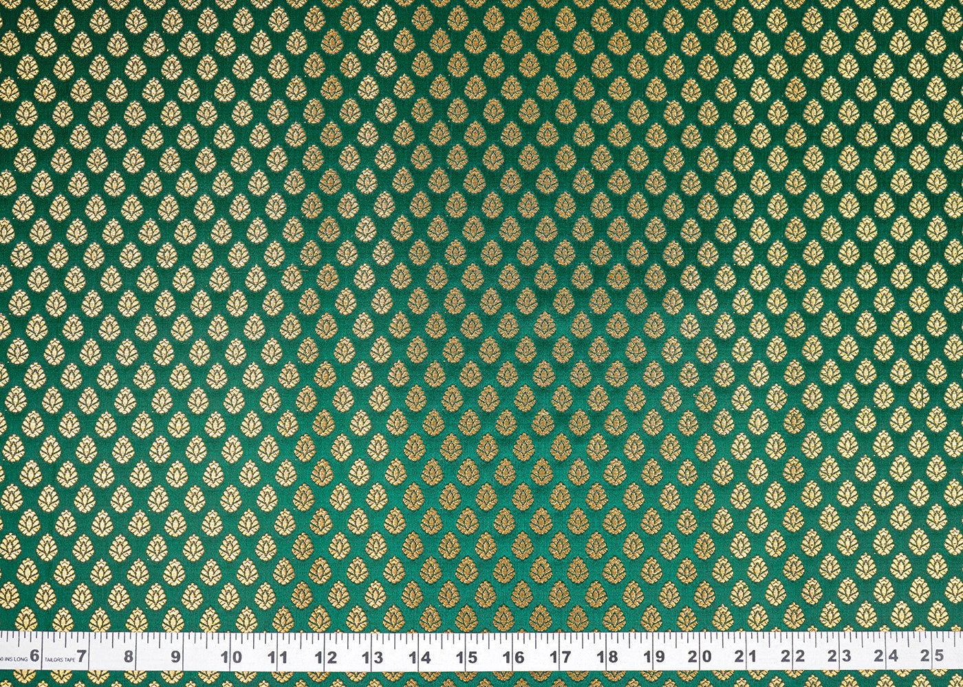 Bottle-Green-Banarasi-Brocade-Fabric-With-All-Over-Golden-Zari-Handloom-22705-measurement-view
