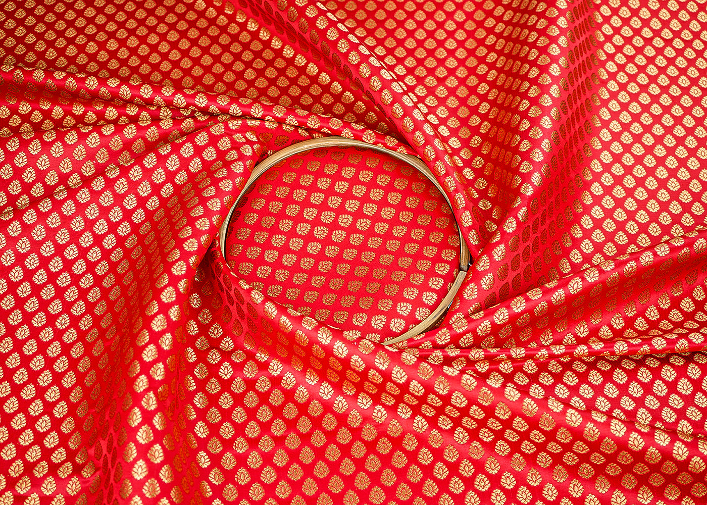 Red Banarasi Brocade Fabric With All Over Golden Zari Handloom 22706