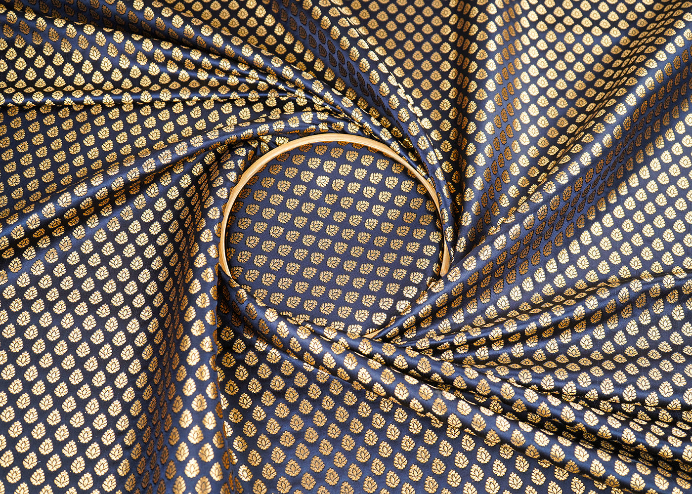 Navy Blue Banarasi Brocade Fabric With All Over Zari Handloom 22707