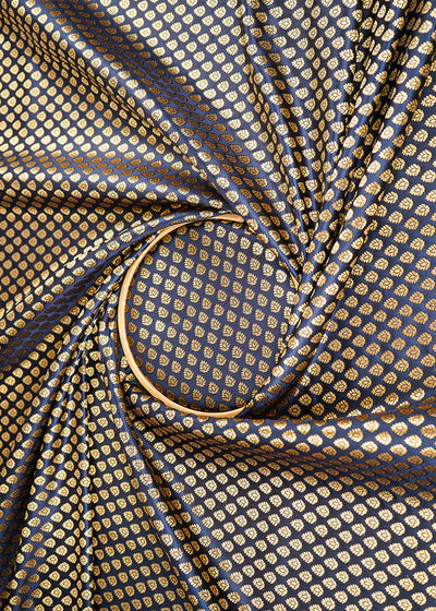 Navy Blue Banarasi Brocade Fabric With All Over Zari Handloom 22707