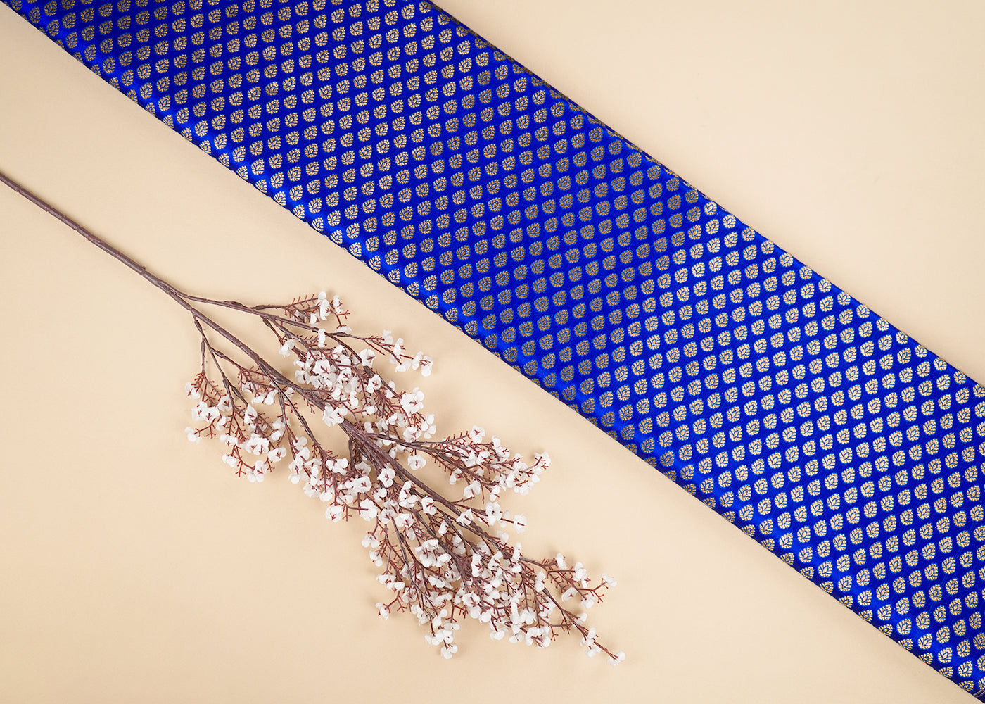 Blue Banarasi Brocade Fabric With All Over Zari Handloom 22708
