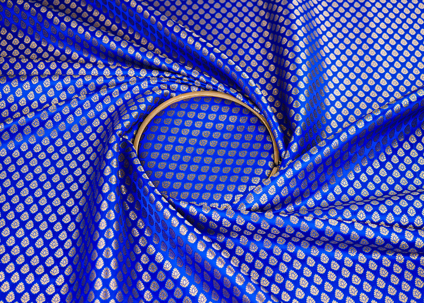 Blue Banarasi Brocade Fabric With All Over Zari Handloom 22708
