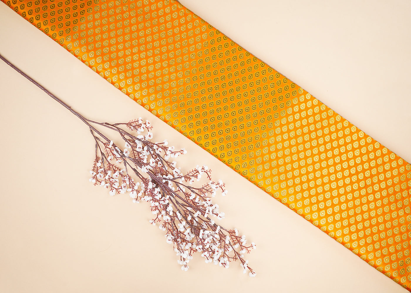 Yellow Banarasi BrocadeFabric With All Over Golden Zari Handloom 22709