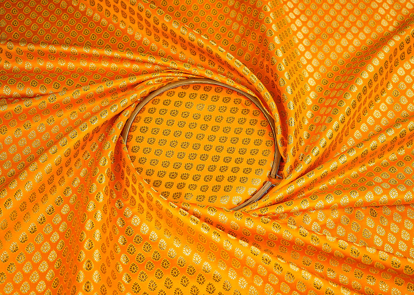 Yellow Banarasi BrocadeFabric With All Over Golden Zari Handloom 22709