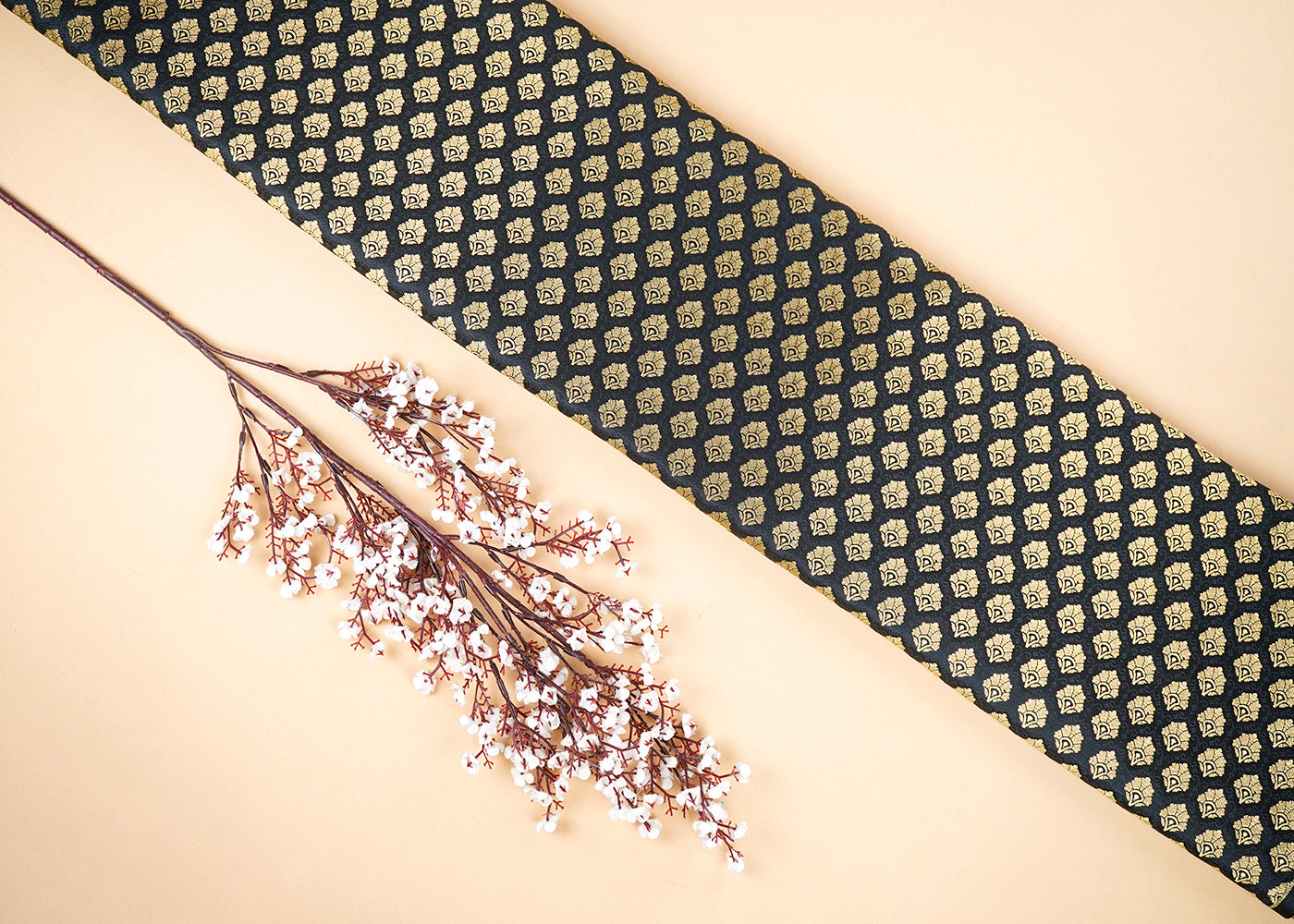 Black Banarasi Brocades Fabric With All Over Zari Handloom 22710