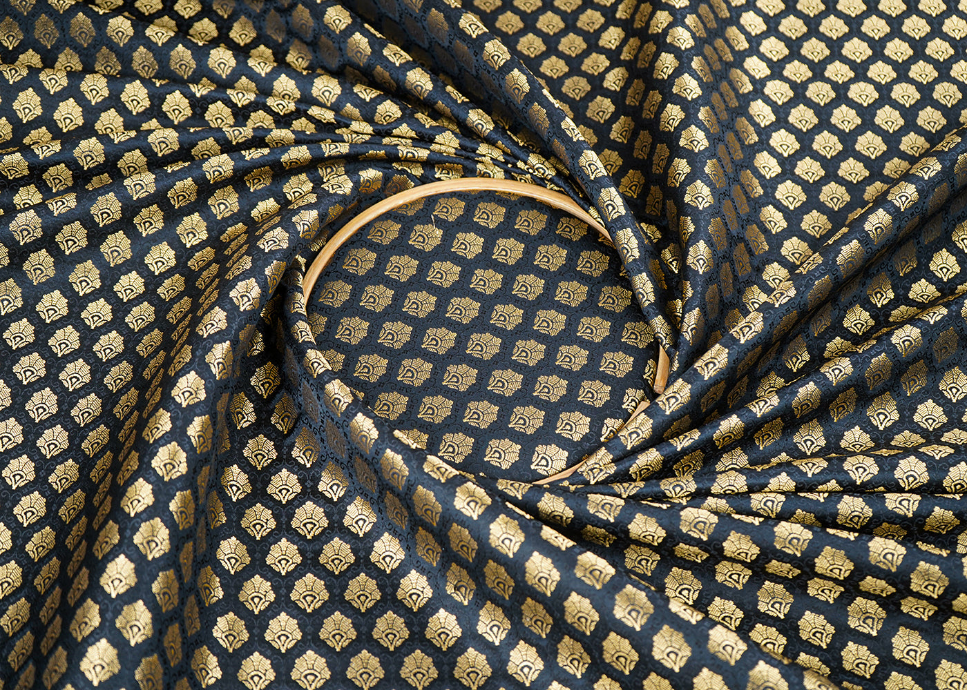 Black Banarasi Brocades Fabric With All Over Zari Handloom 22710