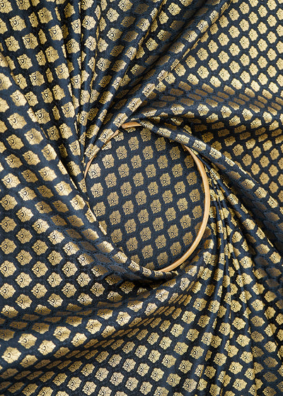 Black Banarasi Brocade Fabric With All Over Zari Handloom 22710