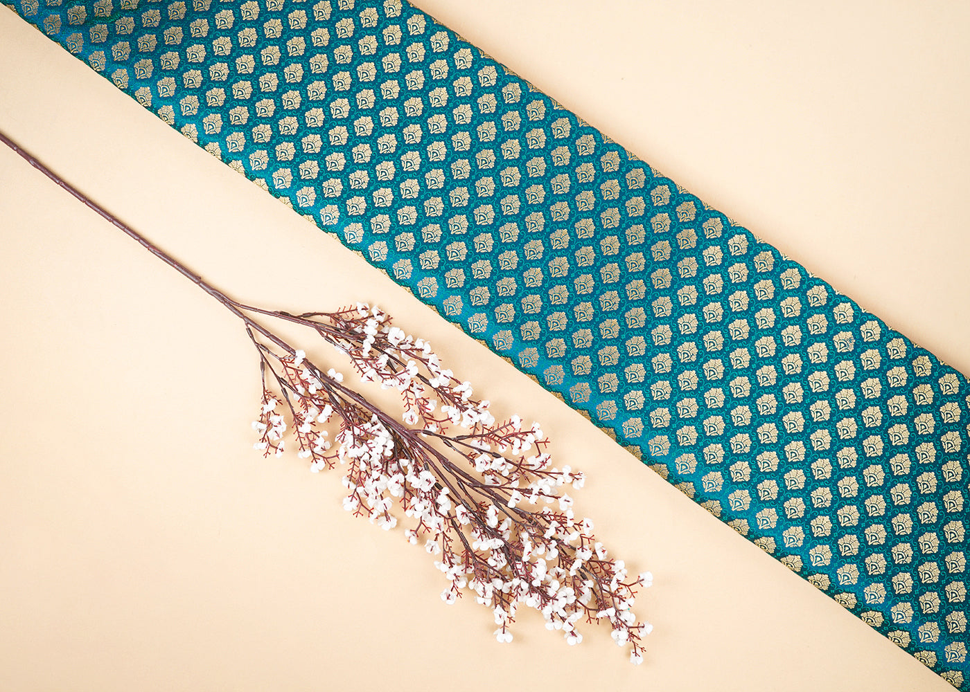 Teal Blue Banarasi Brocades Fabric With All Over Zari Handloom 22713