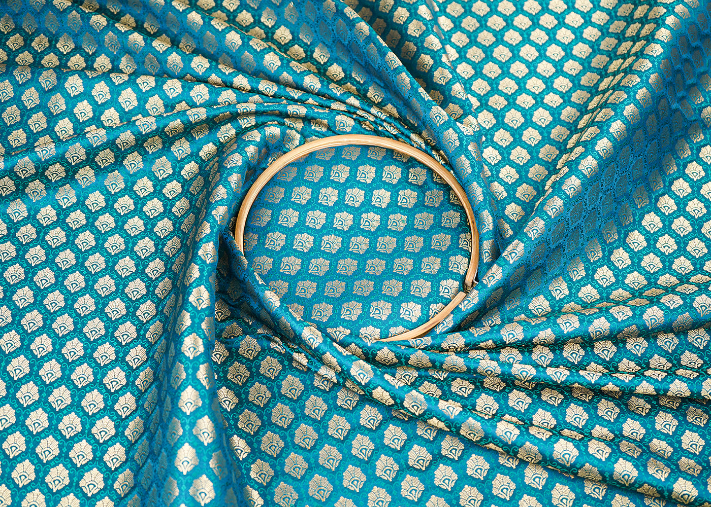 Teal Blue Banarasi Brocades Fabric With All Over Zari Handloom 22713