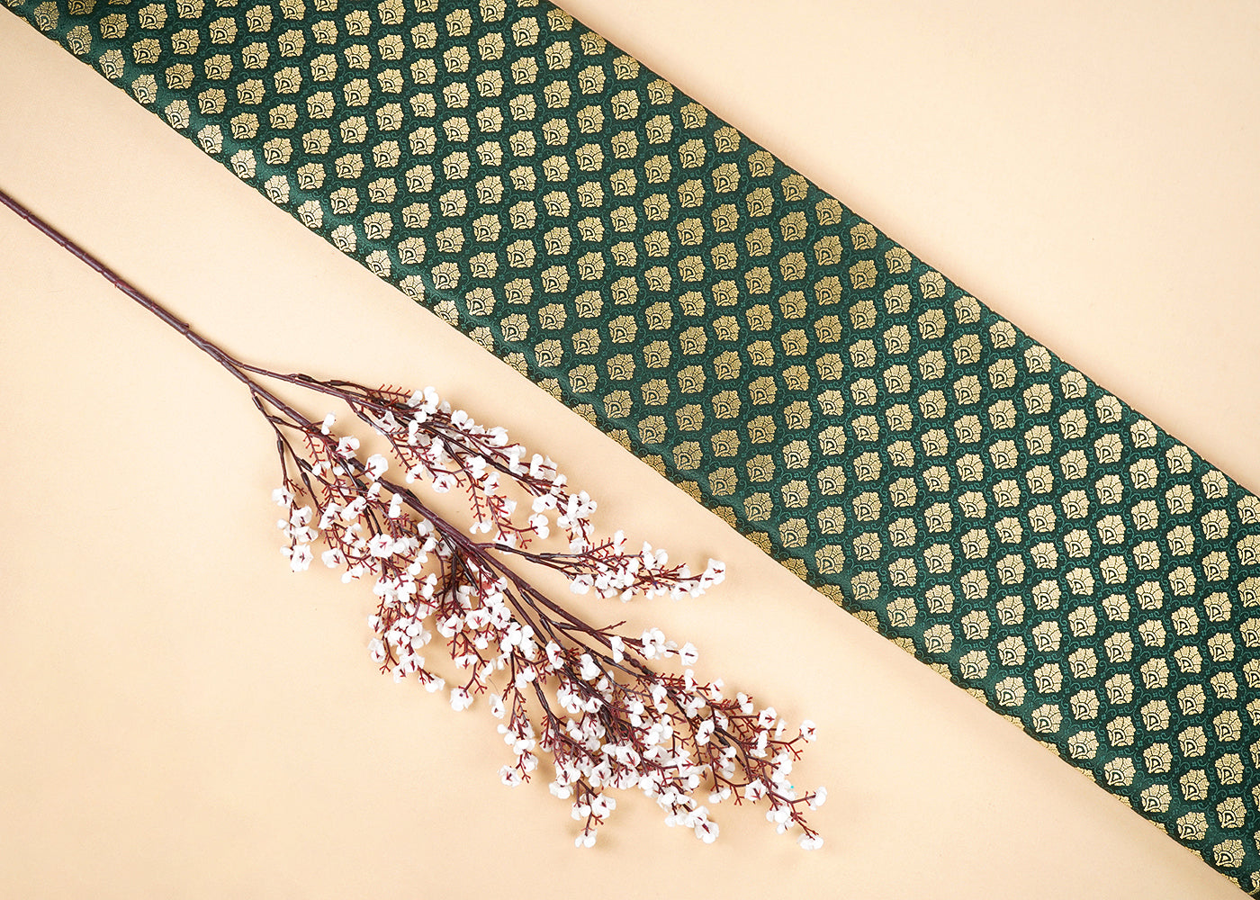 Bottle Green Banarasi Brocades Fabric With All Over Zari Handloom 22714