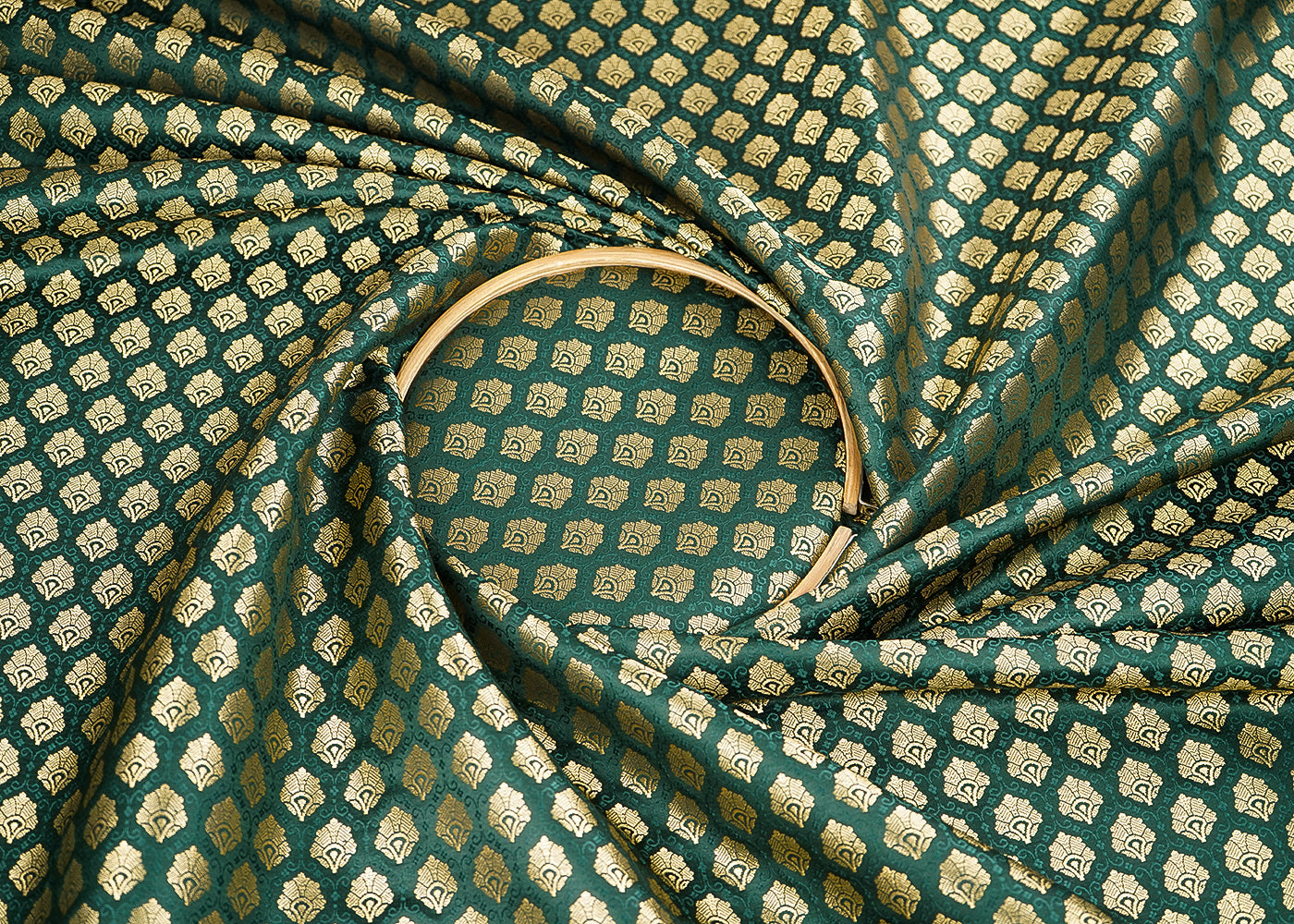 Bottle Green Banarasi Brocades Fabric With All Over Zari Handloom 22714
