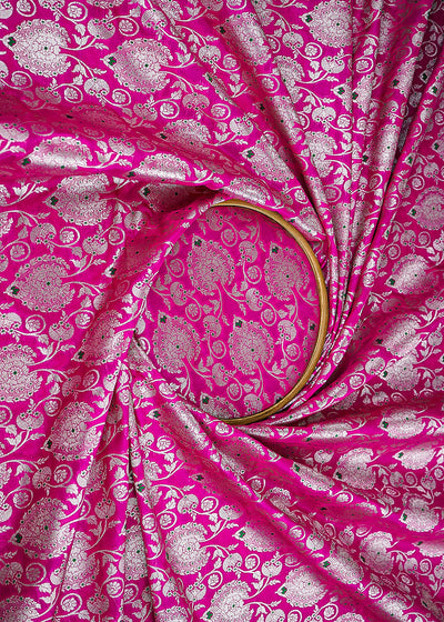 Magenta Banarasi Brocade Fabric With All Over Golden Zari Handloom 22716
