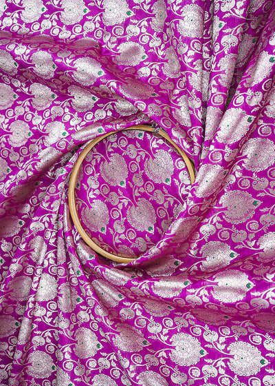 Purple Banarasi Brocade Fabric With All Over Zari Handloom 22720