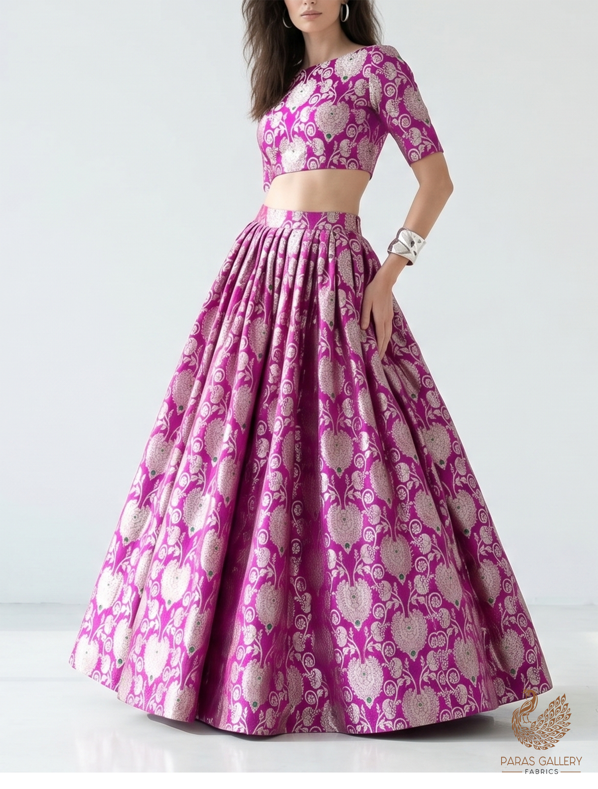 Purple Banarasi Brocade Fabric With All Over Zari Handloom 22720