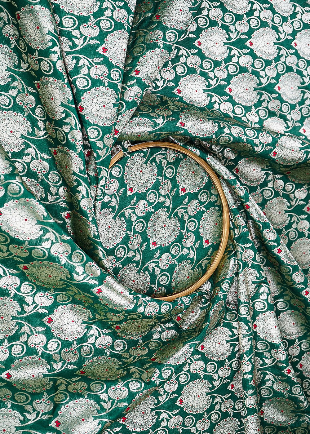 Bottle-Green-Banarasi-Brocade-Fabric-With-All-Over-Golden-Zari-Handloom-22721-close-view