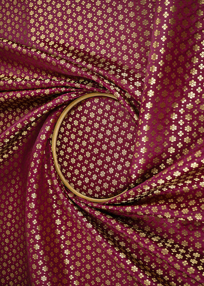 Maroon Banarasi Brocade Fabric With All Over Golden Zari Handloom 22725