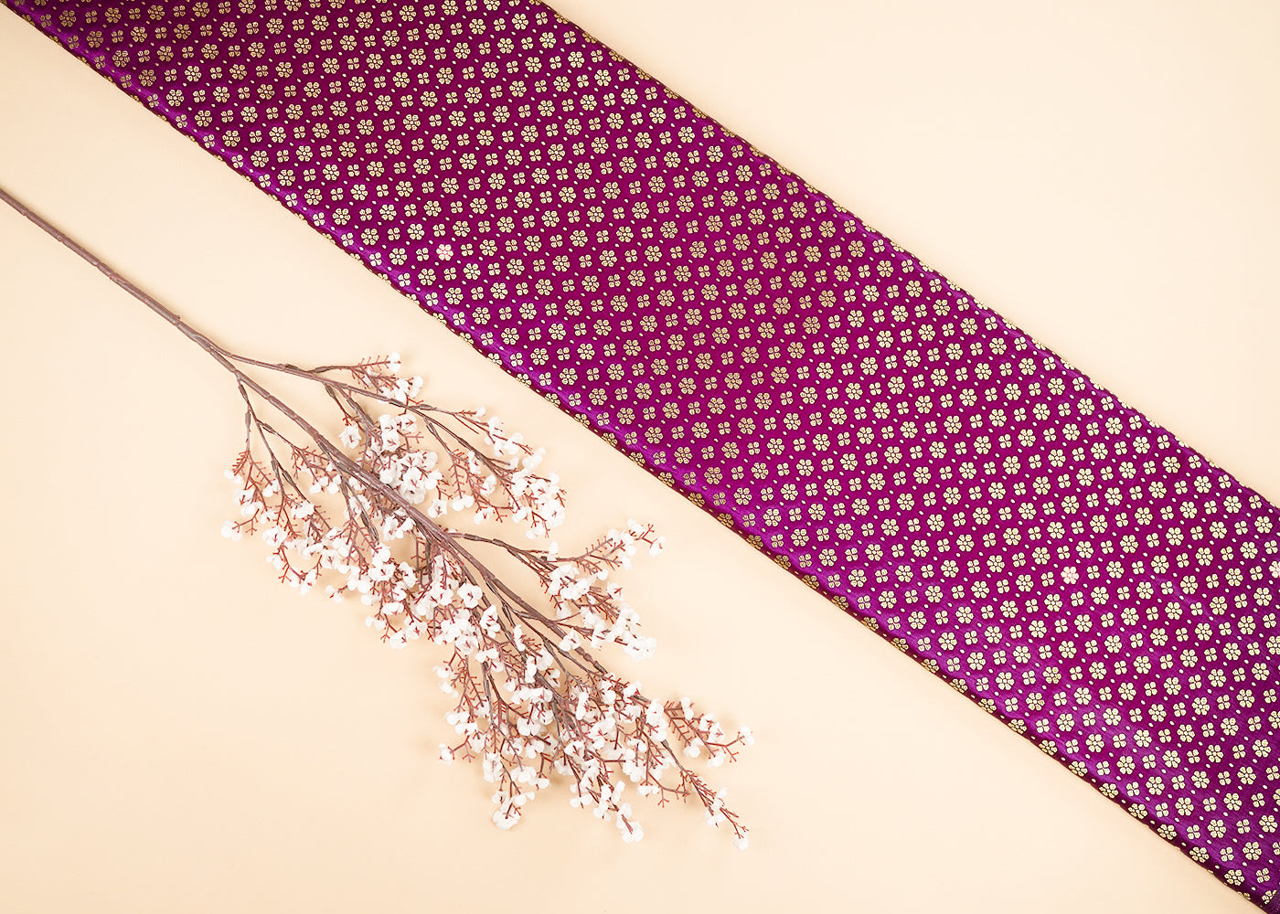 Purple Banarasi Brocade Fabric With All Over Golden Zari Handloom 22727