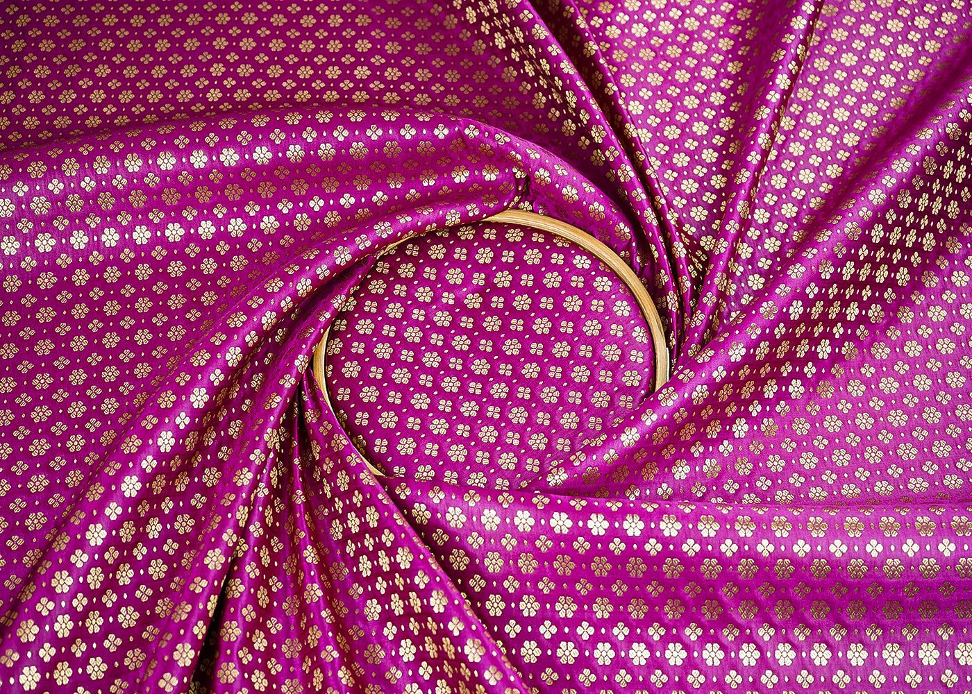 Purple Banarasi Brocade Fabric With All Over Golden Zari Handloom 22727