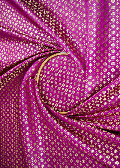 Purple Banarasi Brocade Fabric With All Over Golden Zari Handloom 22727