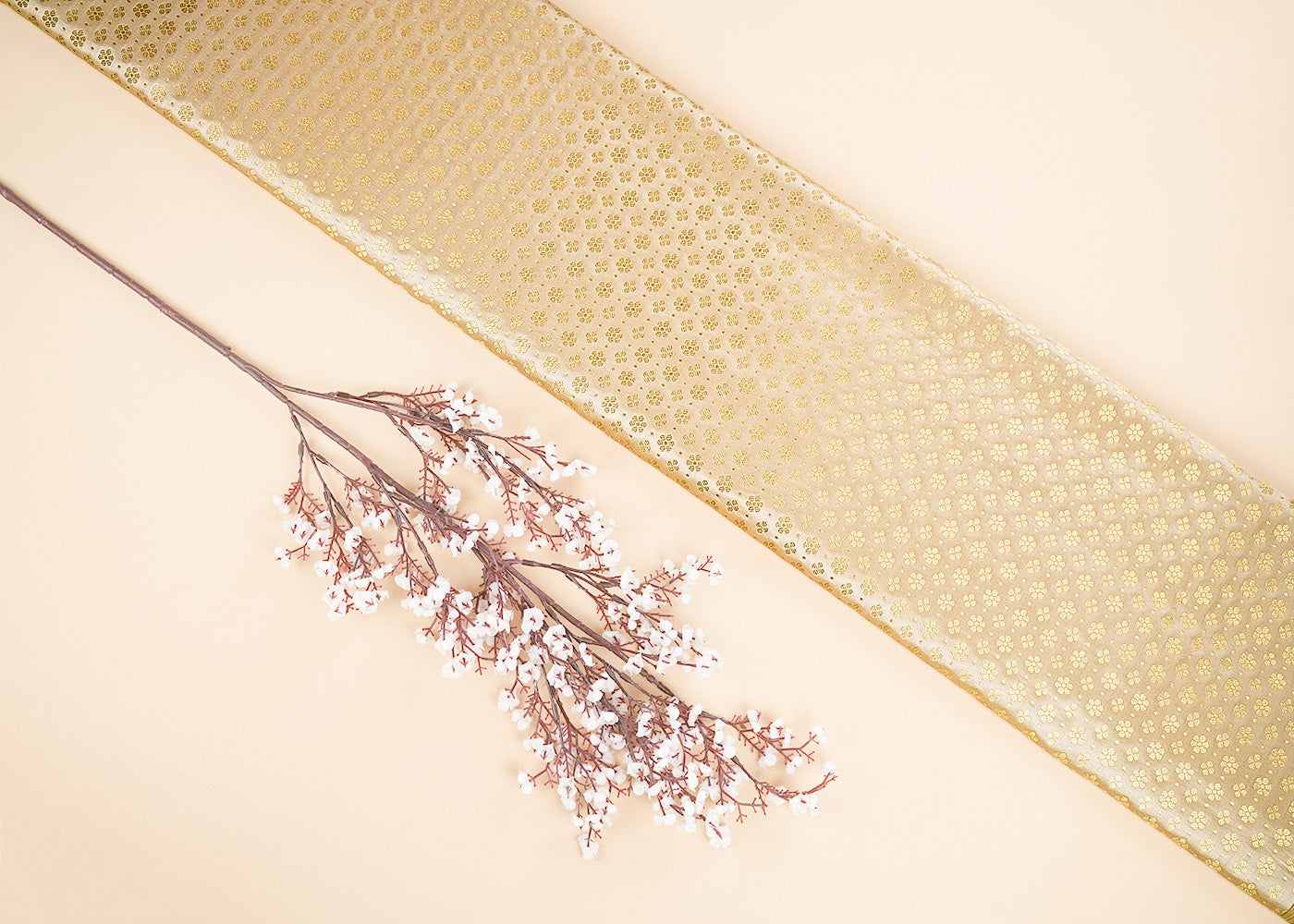 Gold Banarasi Brocade Fabric With All Over Golden Zari Handloom 22728